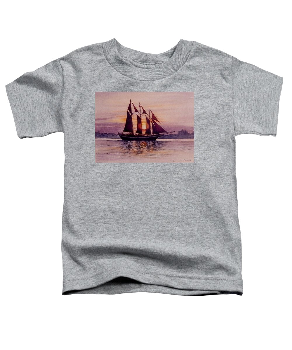 Ship Toddler T-Shirt featuring the mixed media Sunset at sea by Constance Drescher