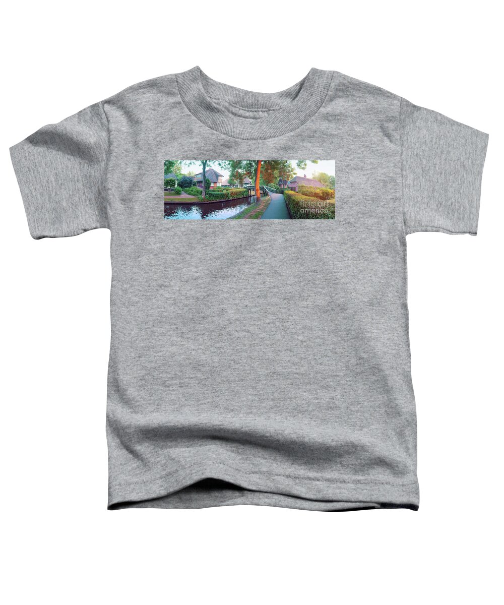 Sunset Toddler T-Shirt featuring the photograph sunset in old dutch village, Giethoorn by Ariadna De Raadt