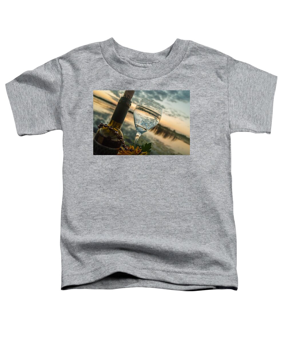 Wine Toddler T-Shirt featuring the photograph Sunset on the Lake by Pamela Williams