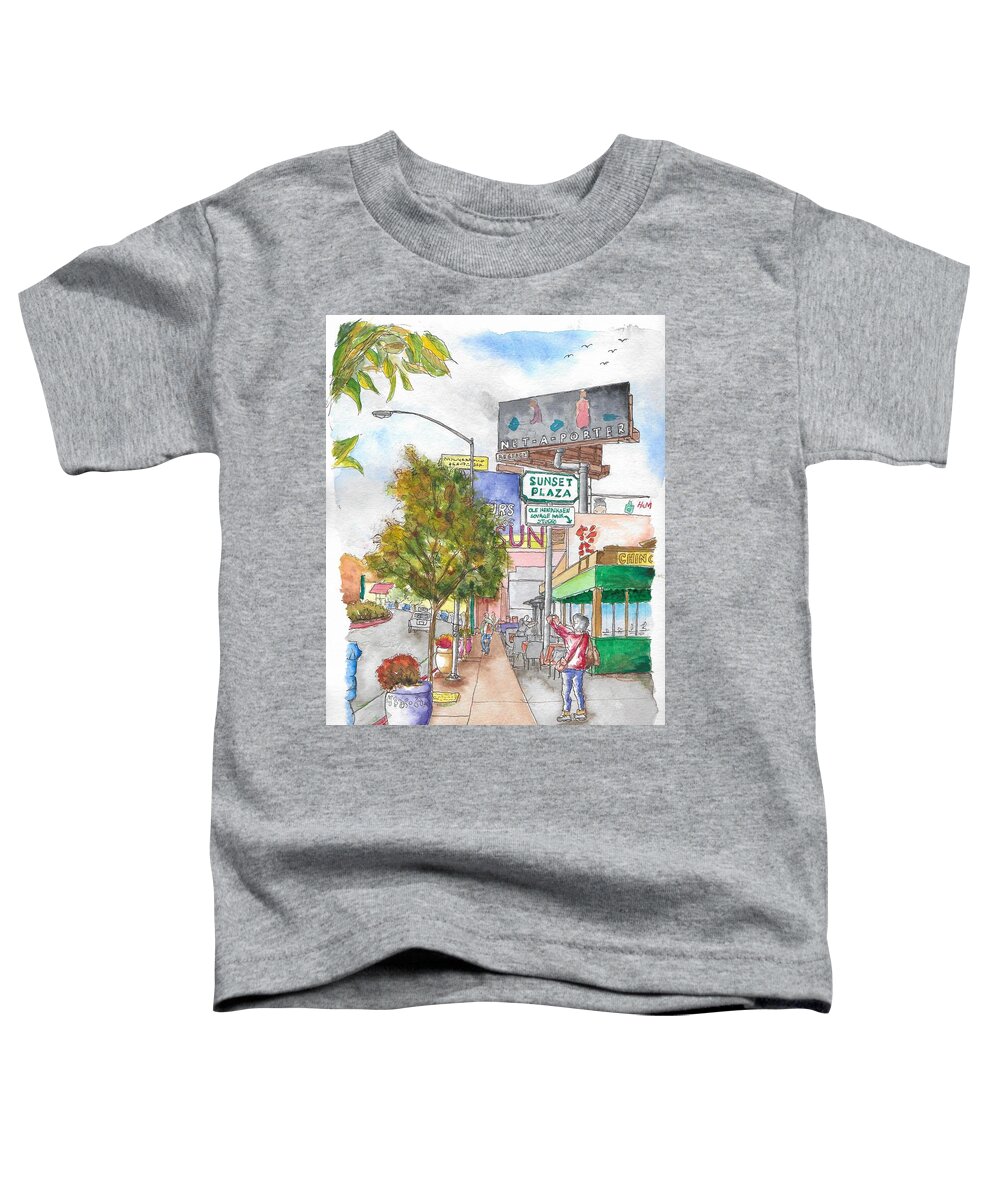 Sunset Plaza Toddler T-Shirt featuring the painting Sunset Plaza, Sunset Blvd., and Londonderry, West Hollywood, California by Carlos G Groppa