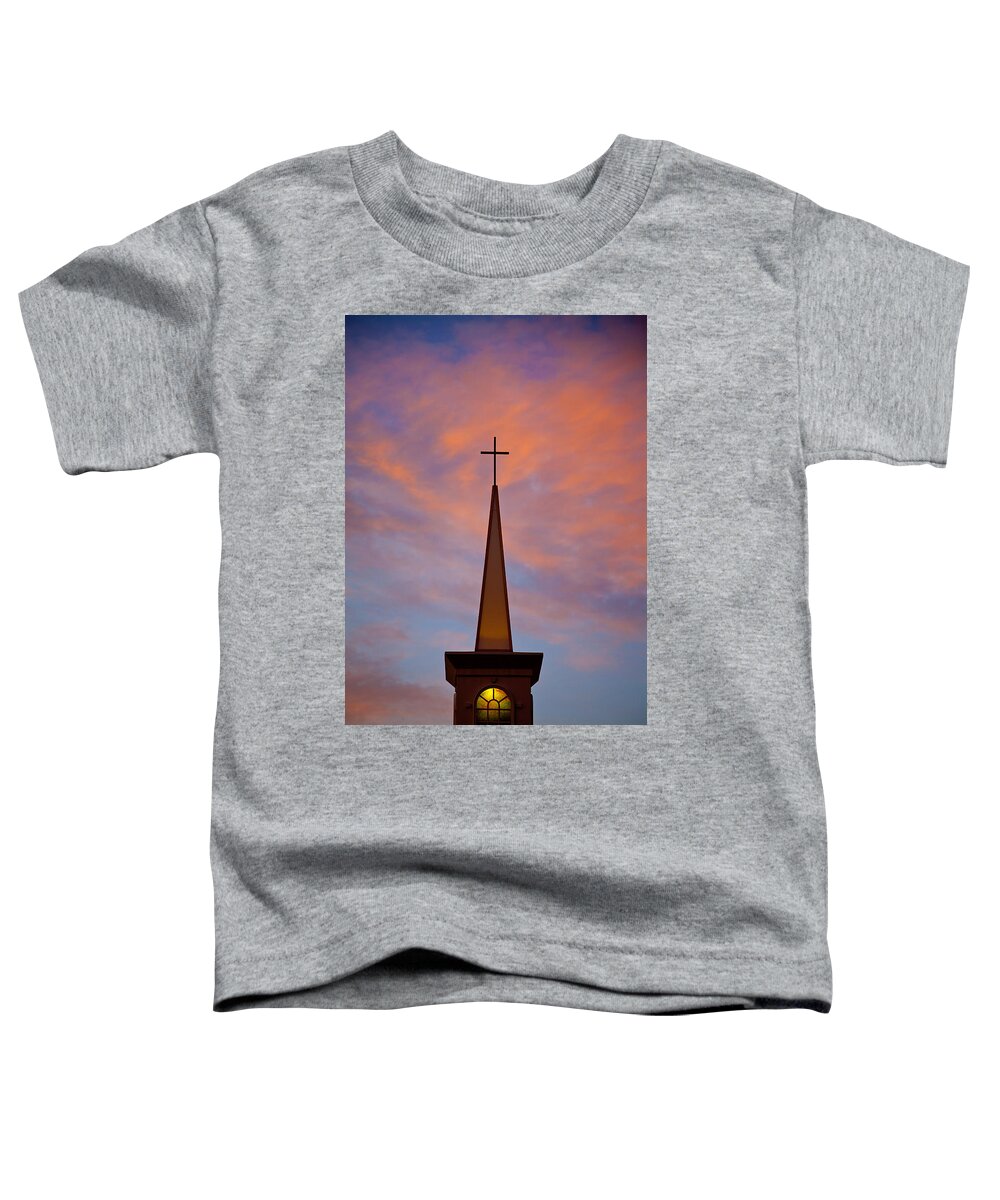 Church Toddler T-Shirt featuring the photograph Sunset Steeple by Toni Hopper