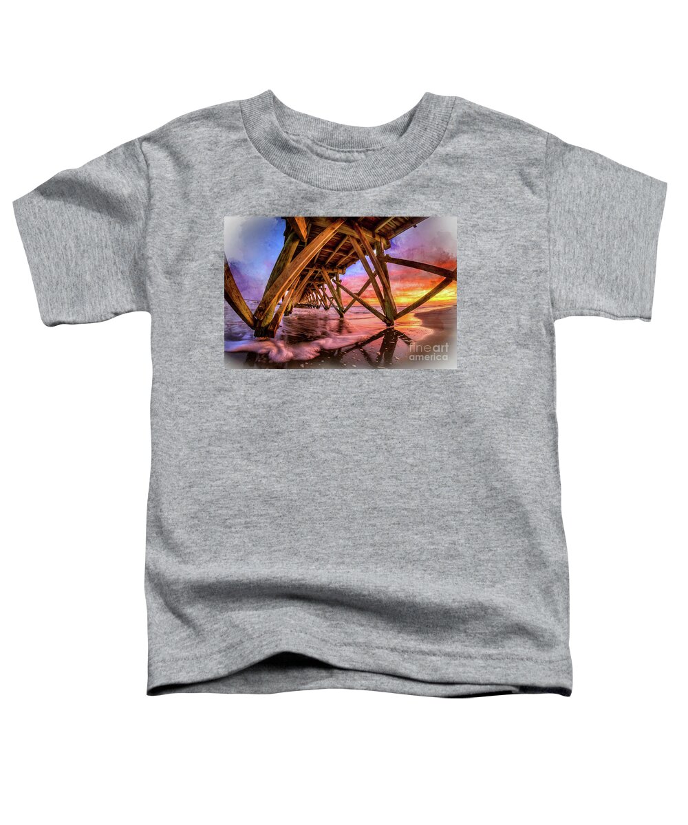 Pier Toddler T-Shirt featuring the digital art Sunset Under the Pier - Watercolor by David Smith