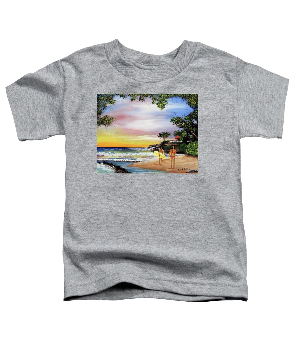 Surfing Toddler T-Shirt featuring the painting Surfing In Rincon by Luis F Rodriguez
