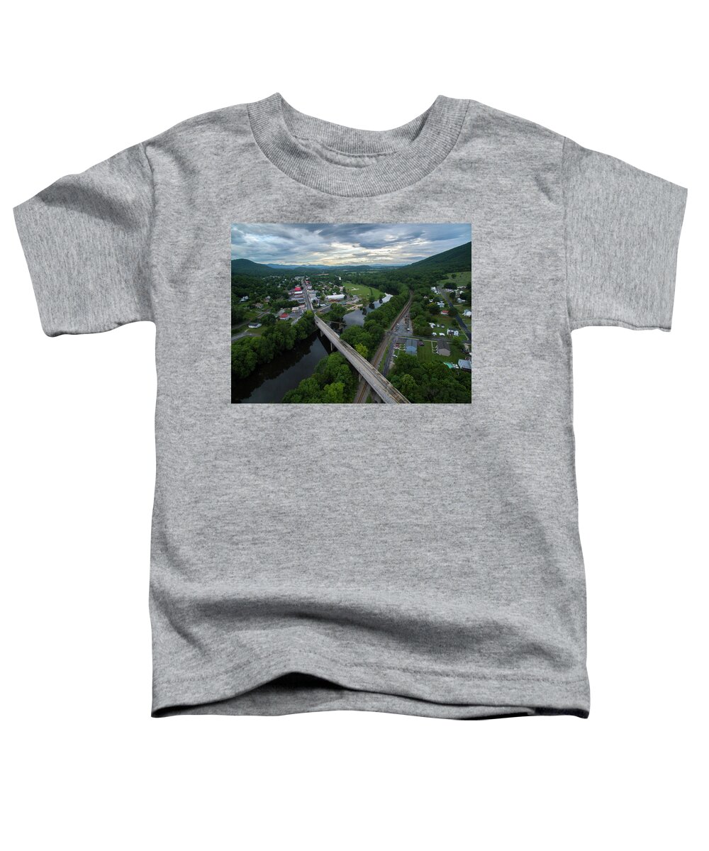 Buchanan Toddler T-Shirt featuring the photograph Swinging Bridge Sunset by Star City SkyCams