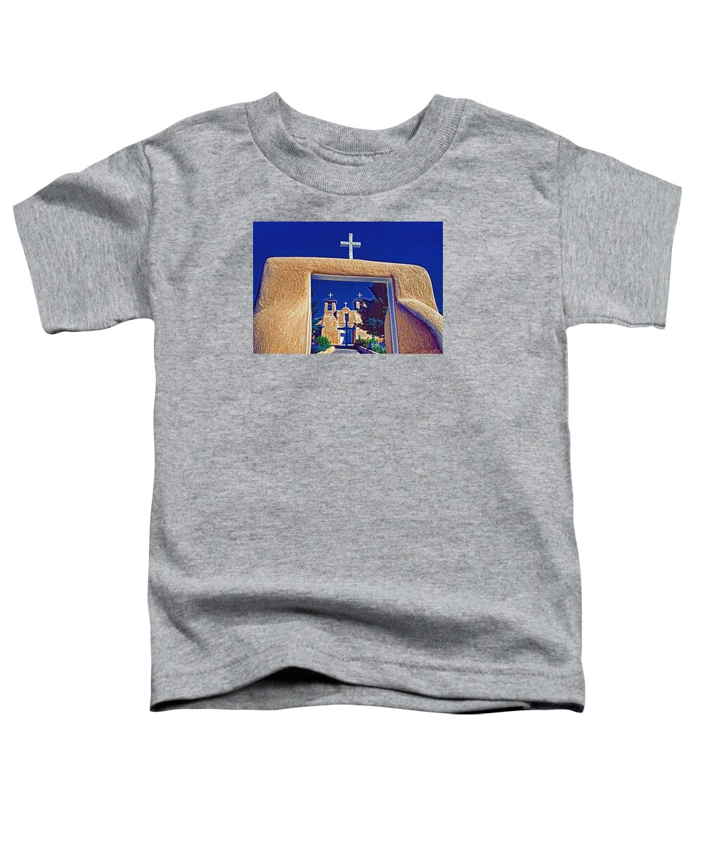 Southwest Toddler T-Shirt featuring the photograph Taos Church by Dennis Cox