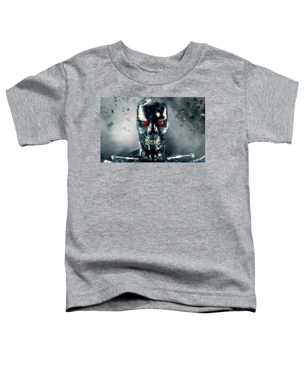 Terminator Toddler T-Shirt featuring the drawing Terminator Oil Pastel Sketch by Movie Poster Prints