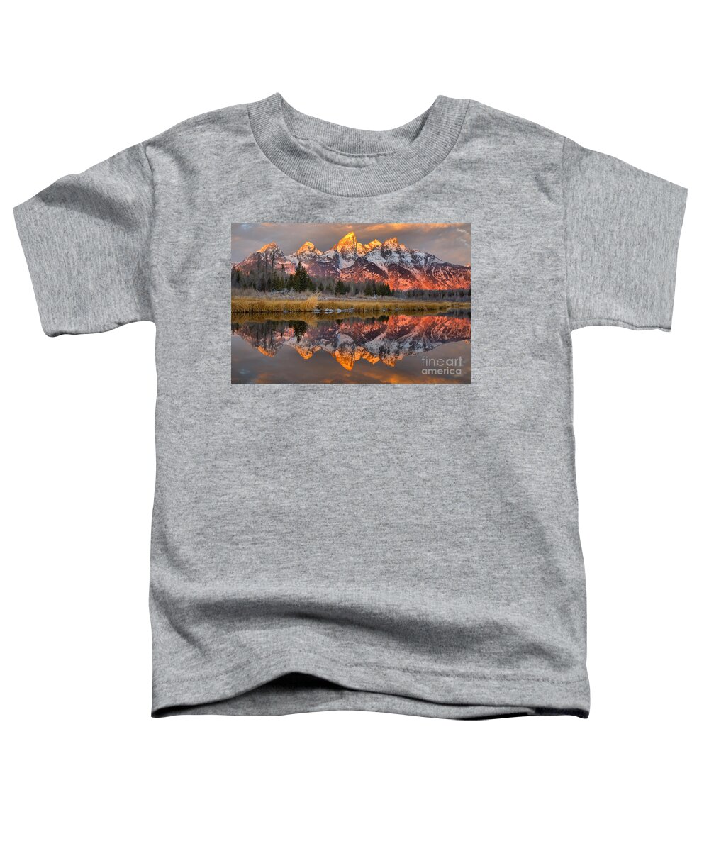 Teton Toddler T-Shirt featuring the photograph Teton Mountains Sunrise Rainbow by Adam Jewell