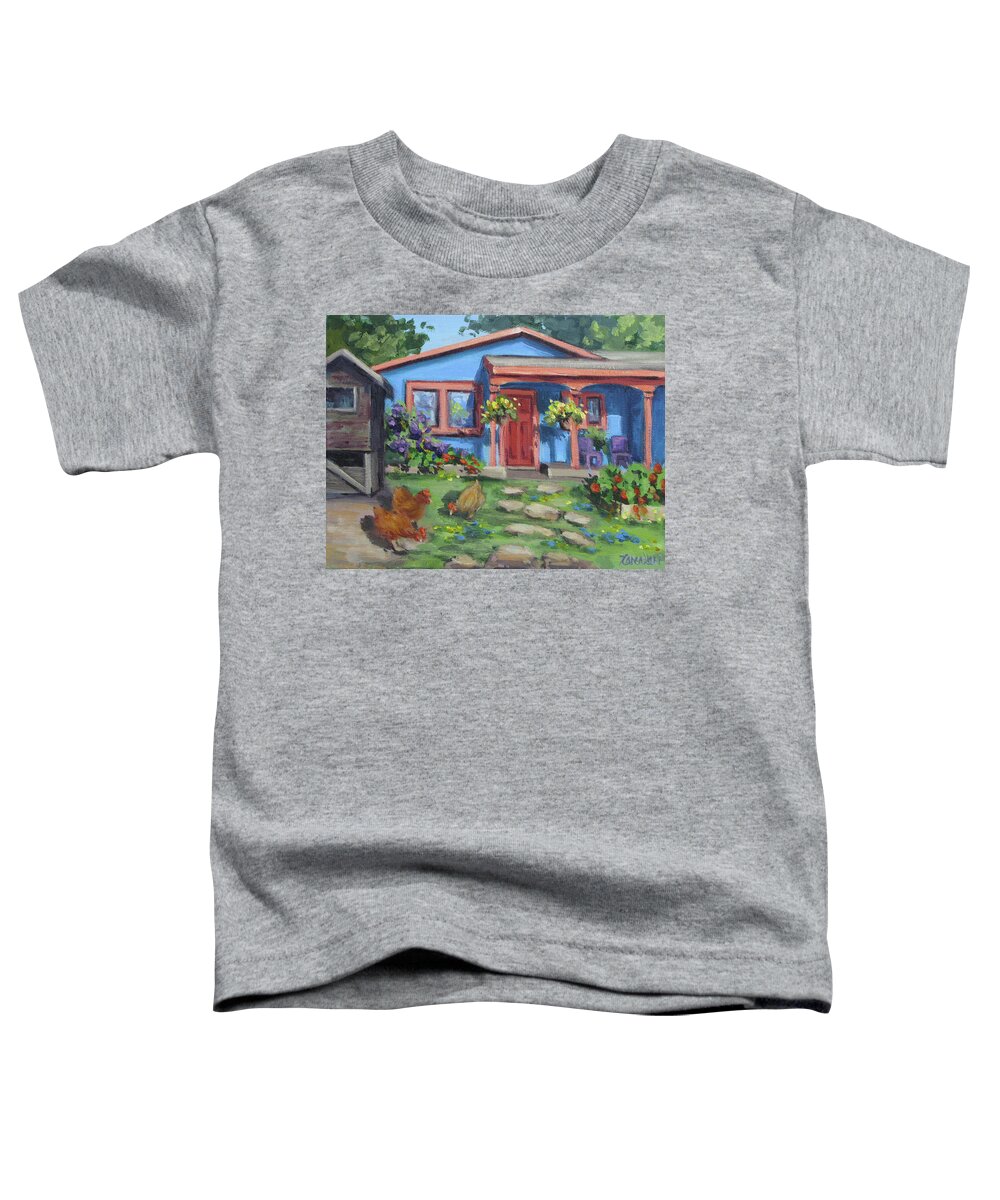 Blue Toddler T-Shirt featuring the painting The Blue House by Karen Ilari