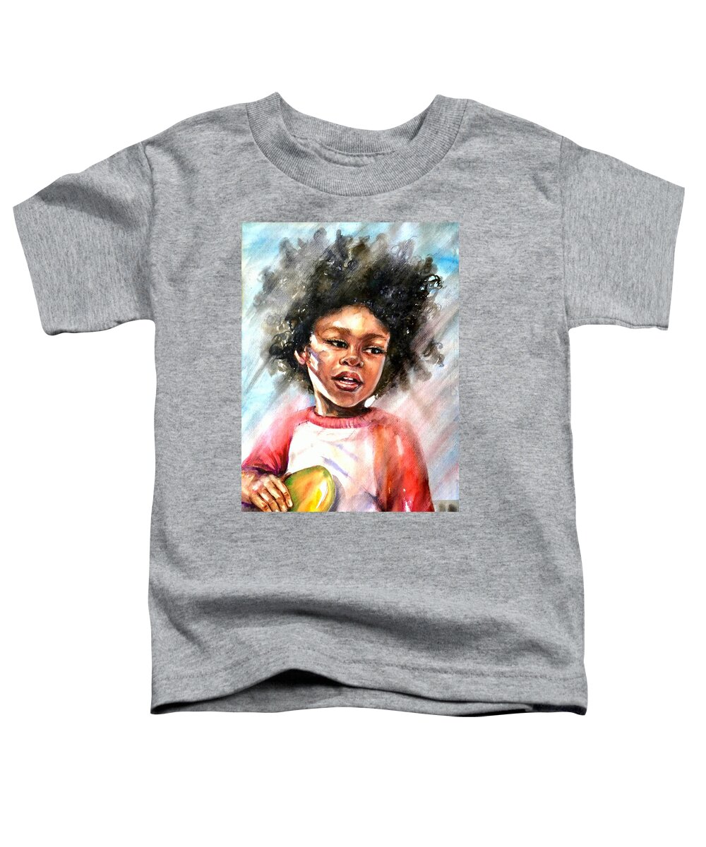 Boy Toddler T-Shirt featuring the painting The boy with a mango by Katerina Kovatcheva