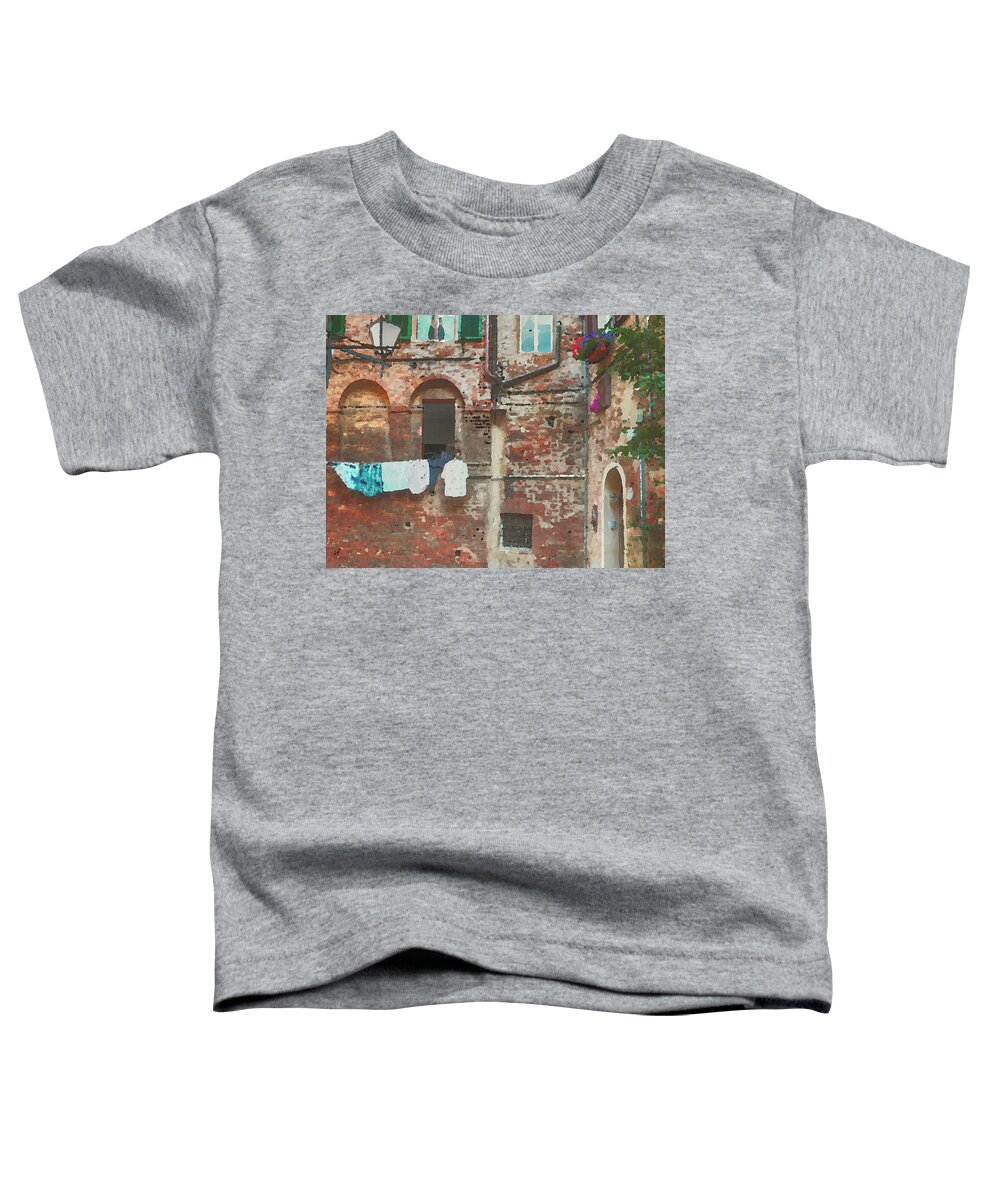Residential Toddler T-Shirt featuring the mixed media The Clothesline by Shelli Fitzpatrick