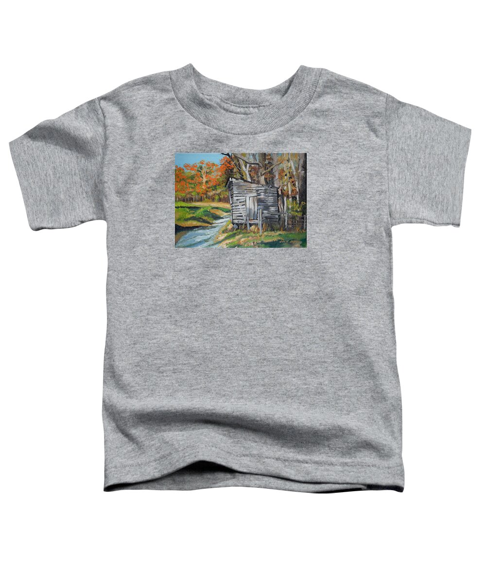 Corn Crib Toddler T-Shirt featuring the painting The Crib - Ellijay - Corncrib by Jan Dappen