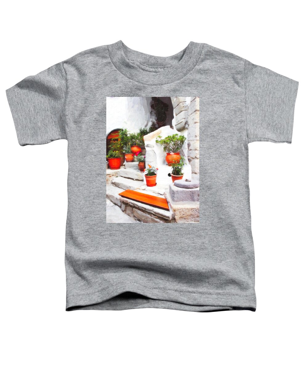 The Greek Garden Toddler T-Shirt featuring the digital art The Greek Garden Seat by Donna L Munro