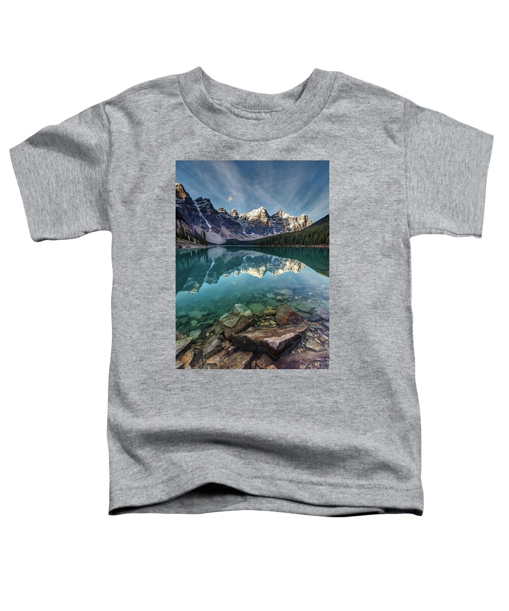 Moraine Lake Toddler T-Shirt featuring the photograph The Iconic Moraine Lake by Pierre Leclerc Photography