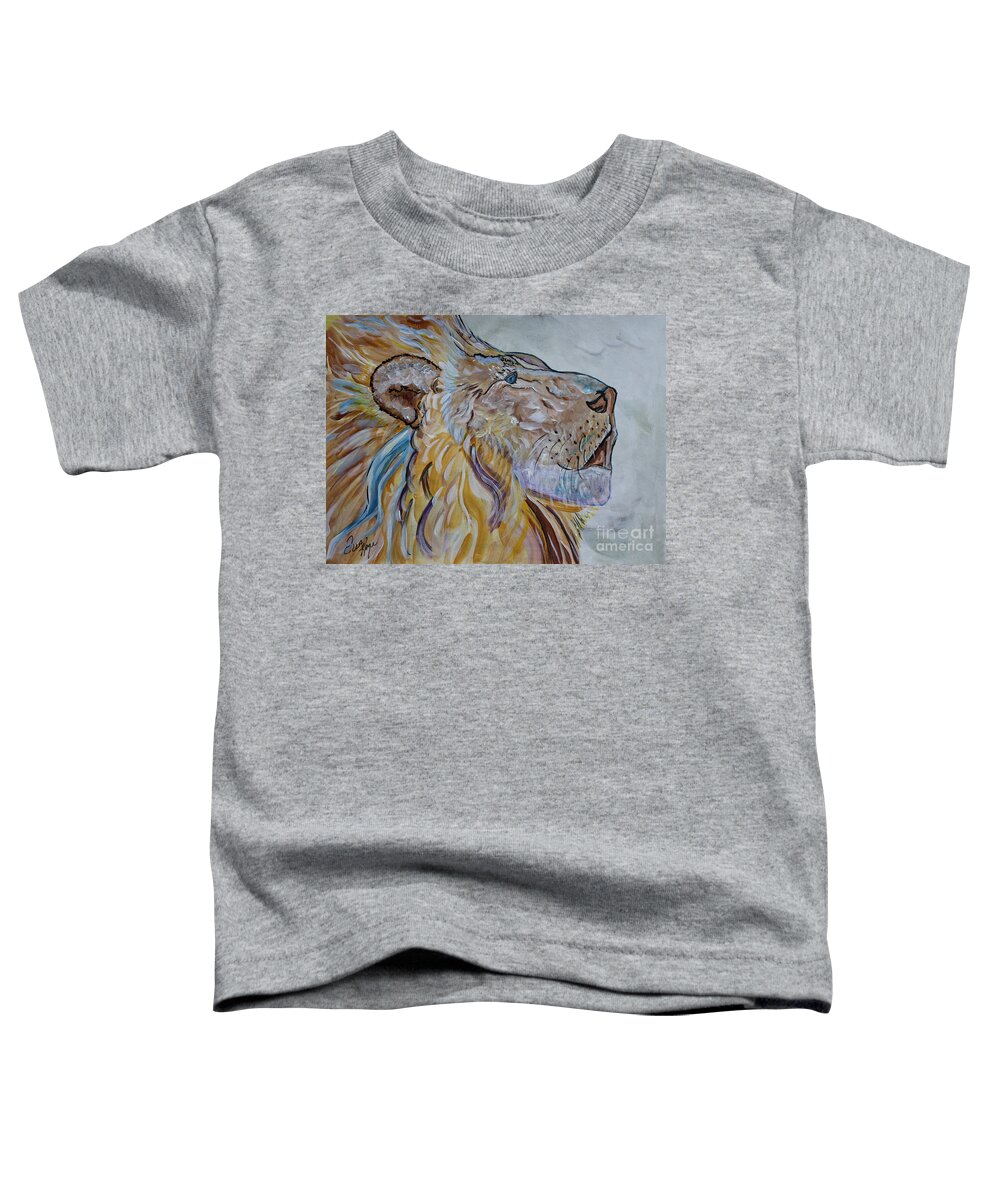 Lion Toddler T-Shirt featuring the painting The Lion Call by Ella Kaye Dickey
