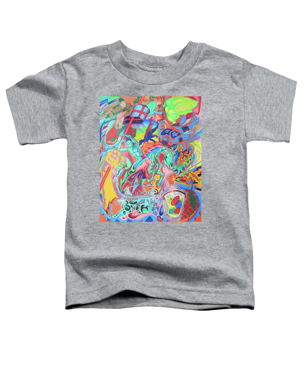 Spiritual Psychedelic Pop Toddler T-Shirt featuring the drawing The Miracle of St. George the Dragon Slayer -Bottom Panel by Andrew Chambers