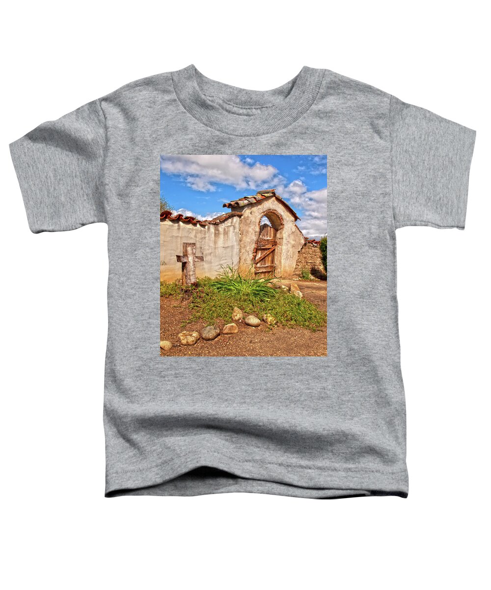 California Missions Toddler T-Shirt featuring the photograph The North Gate - Mission San Miguel Arcangel, California by Denise Strahm