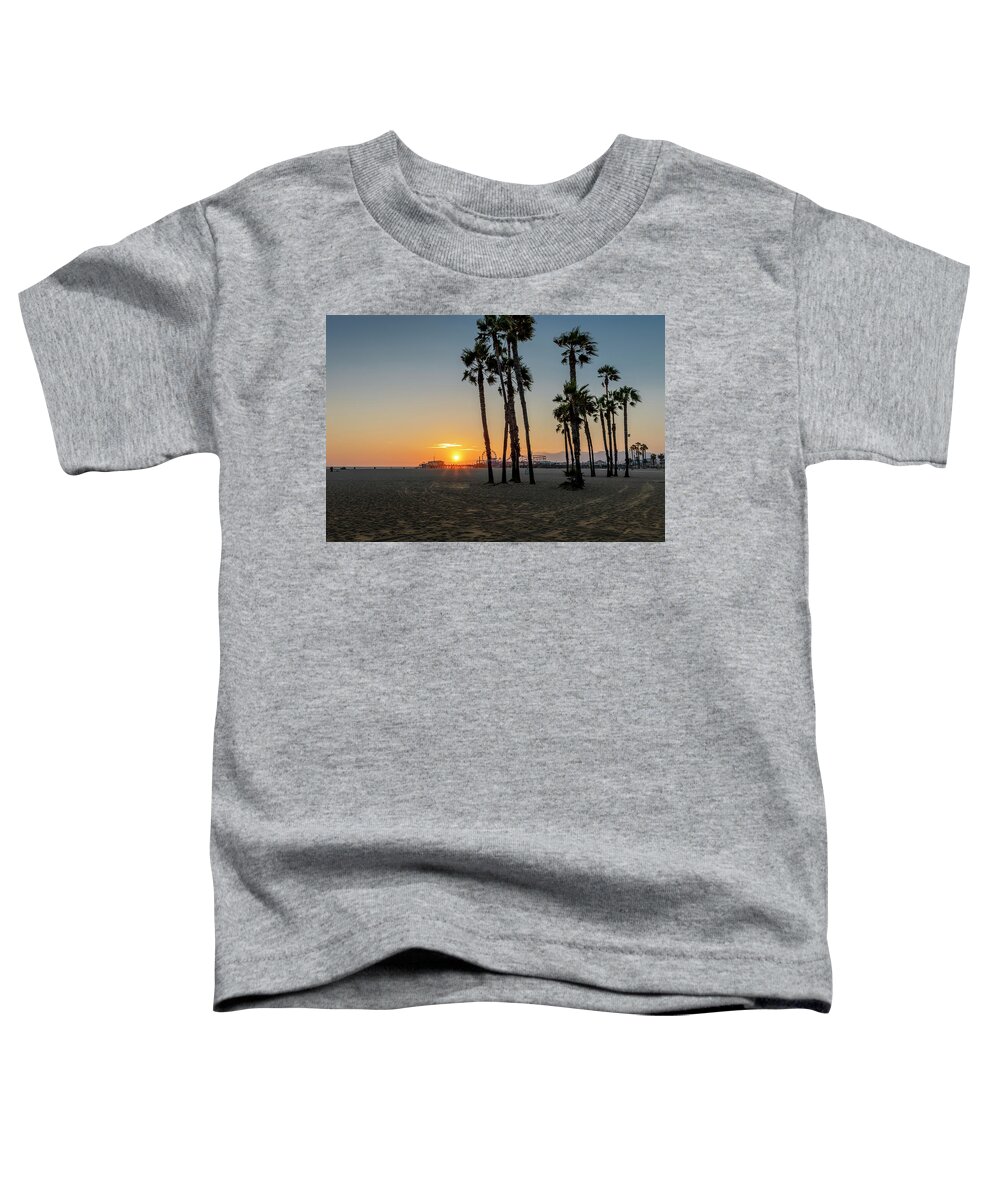 Santa Monica Pier Toddler T-Shirt featuring the photograph The Pier At Sunset by Gene Parks