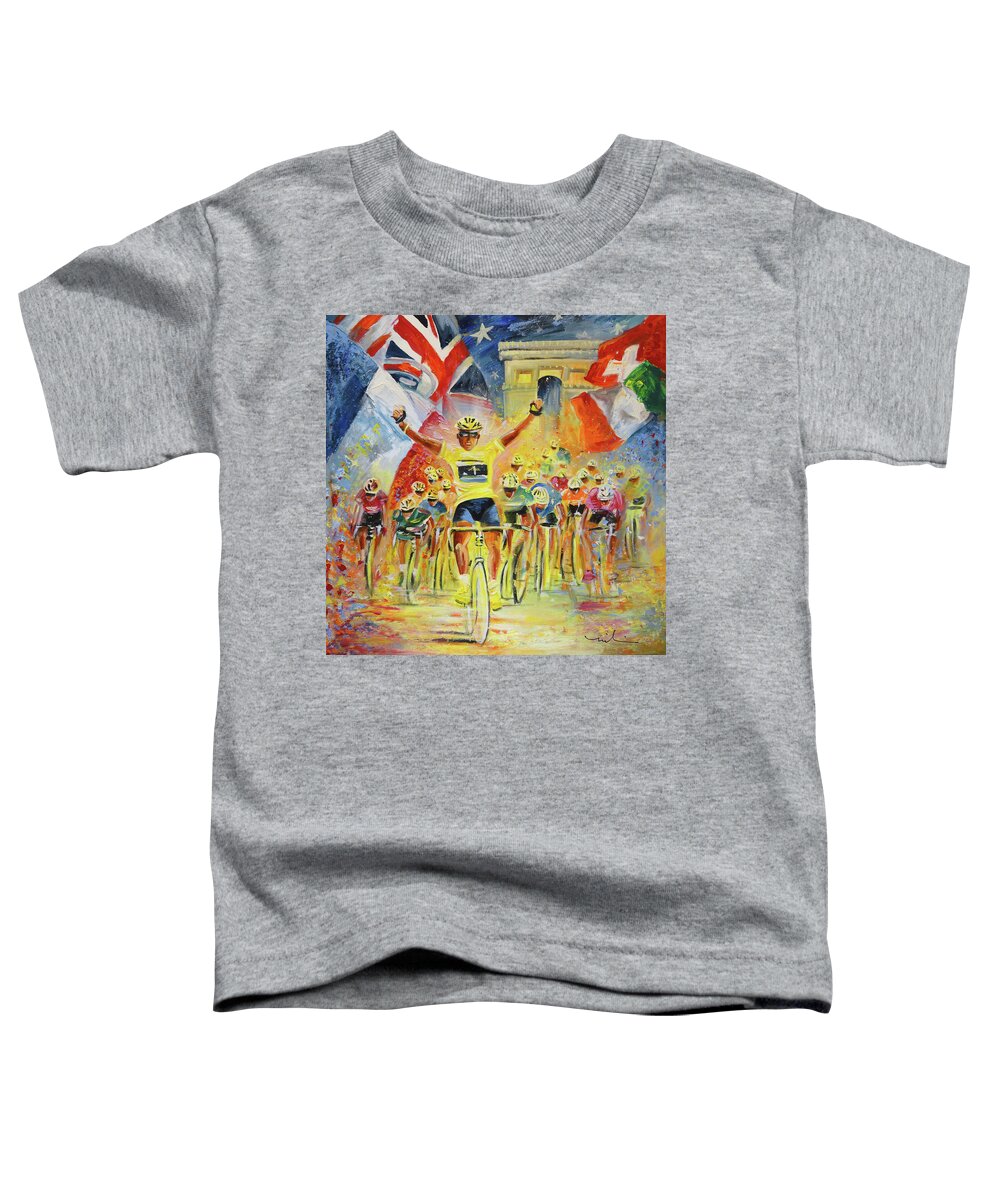 Sports Toddler T-Shirt featuring the painting The Winner Of The Tour De France by Miki De Goodaboom