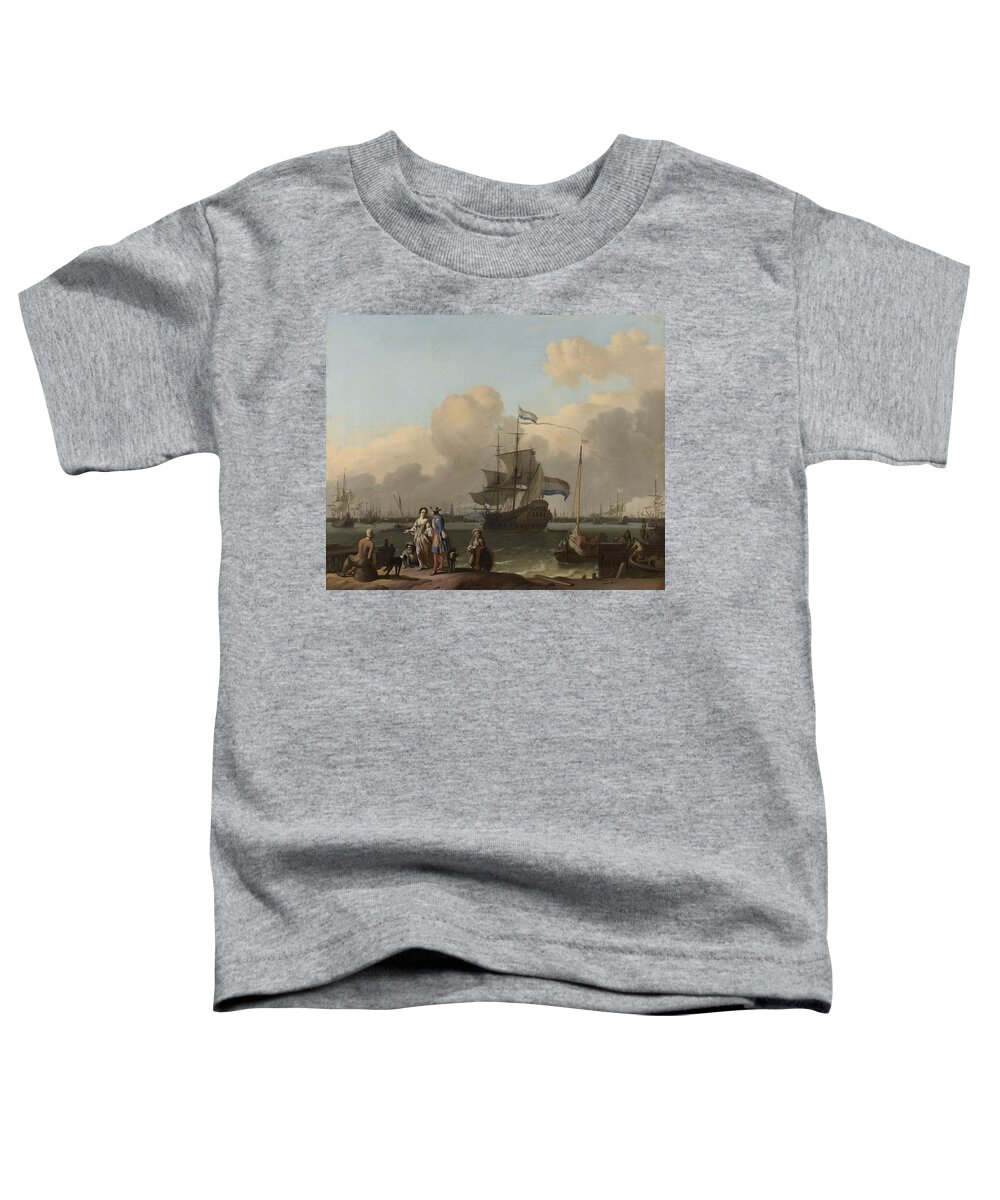 The Y At Amsterdam Toddler T-Shirt featuring the painting The Y at Amsterdam with the Frigate De Ploeg  Ludolf Bakhuysen 1680 1708 by Vintage Collectables