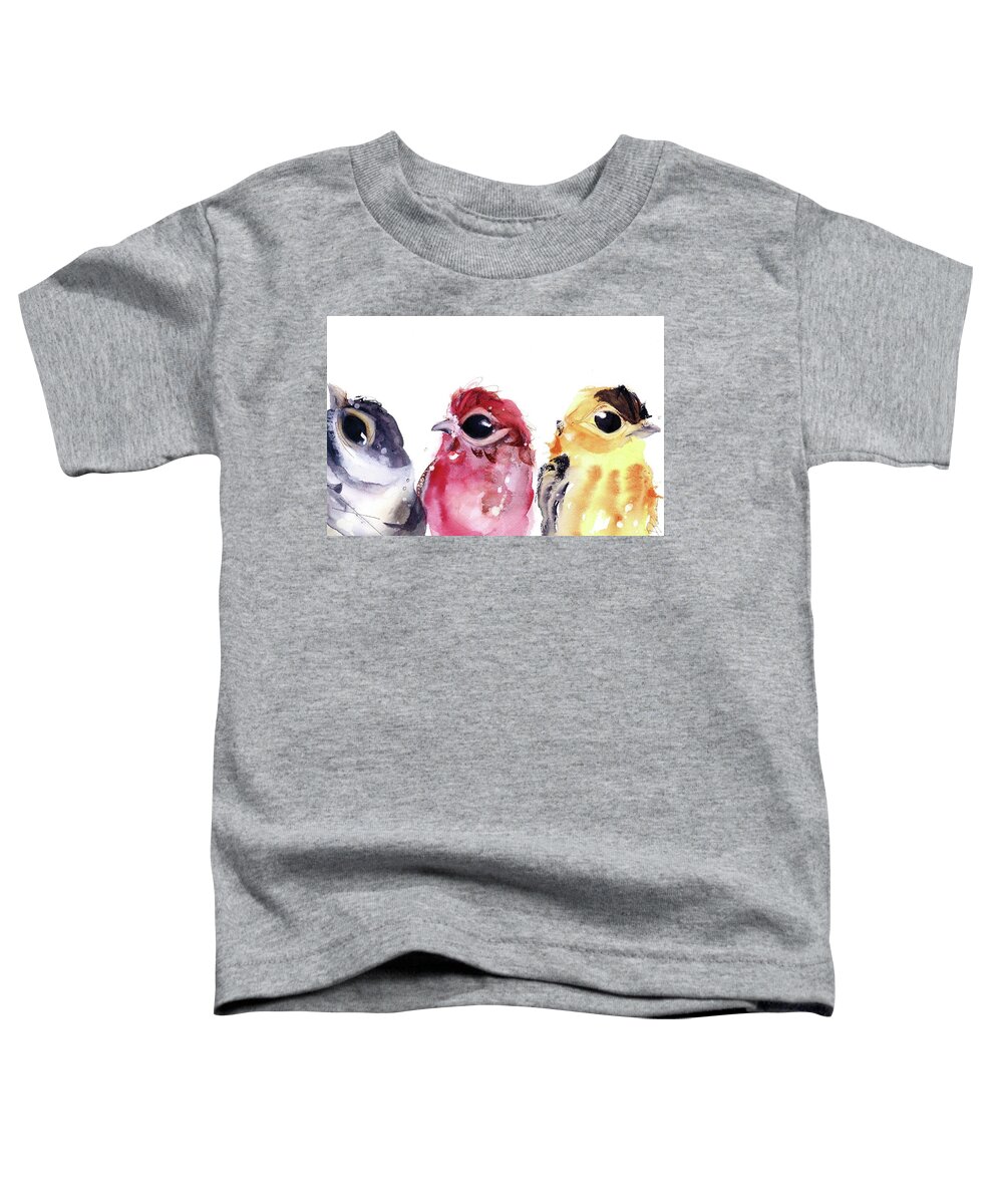 Chickadee Toddler T-Shirt featuring the painting Three Little Birds by Dawn Derman