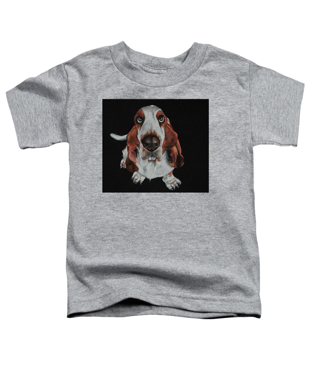 Basset Toddler T-Shirt featuring the drawing Toby Was All Ears by Jean Cormier