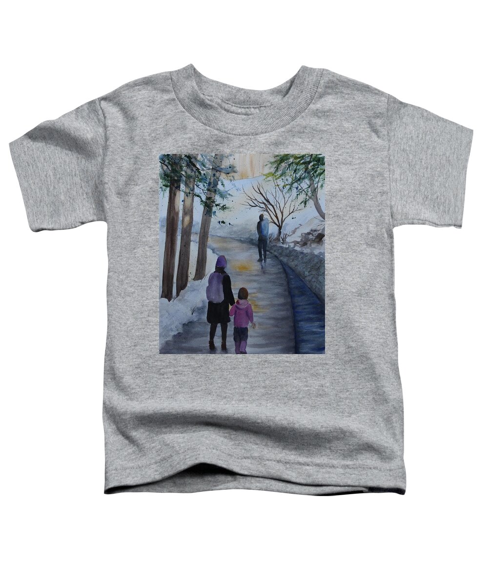Jigokudani Toddler T-Shirt featuring the painting Trail to Jigokudani by Kelly Miyuki Kimura
