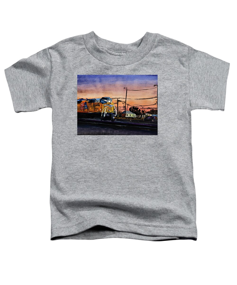 Landscape Toddler T-Shirt featuring the painting Train in the Majove Desert by David Martin