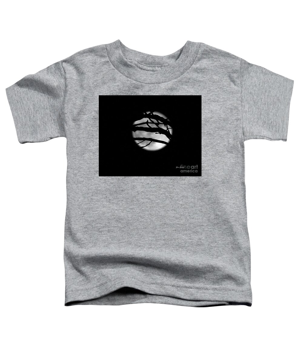 Moon Toddler T-Shirt featuring the photograph Tree branch cover over the Super Moon by Yumi Johnson