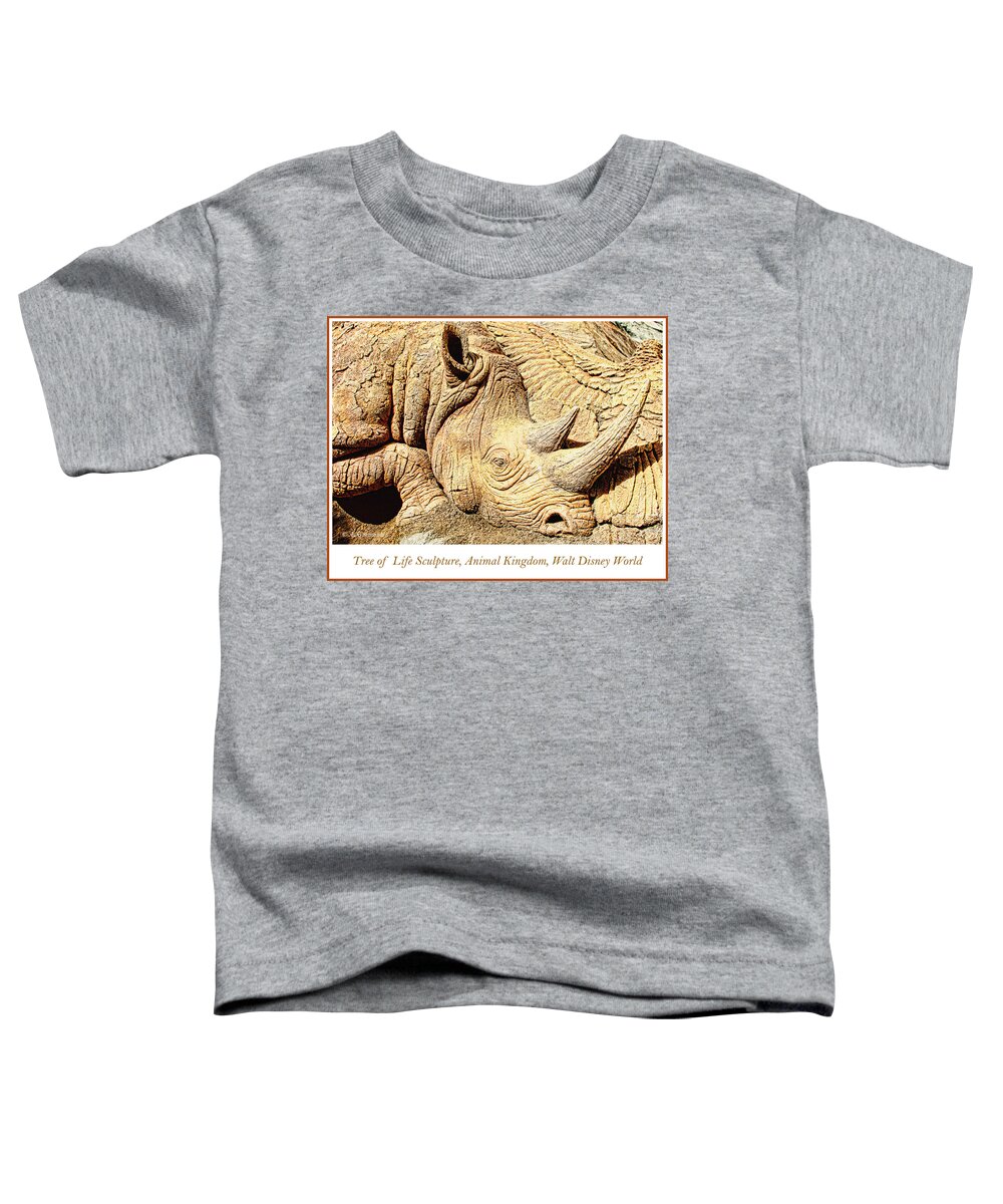 Rhinoceros Toddler T-Shirt featuring the photograph Tree of Life Sculpture Rhinoceros, Animal Kingdom, Walt Disney W by A Macarthur Gurmankin