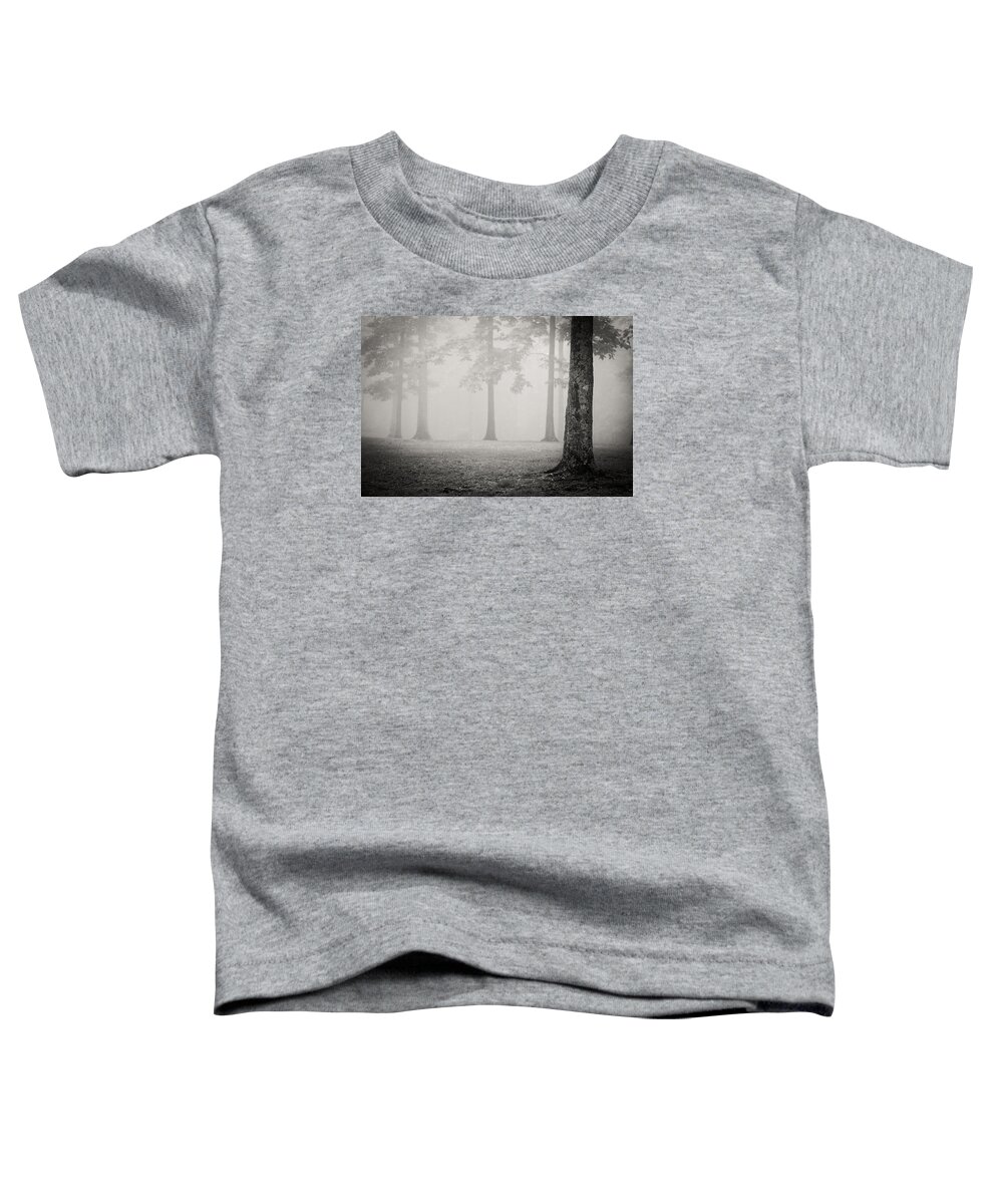 Landscape Toddler T-Shirt featuring the photograph Trees in Fog - bw by Joye Ardyn Durham