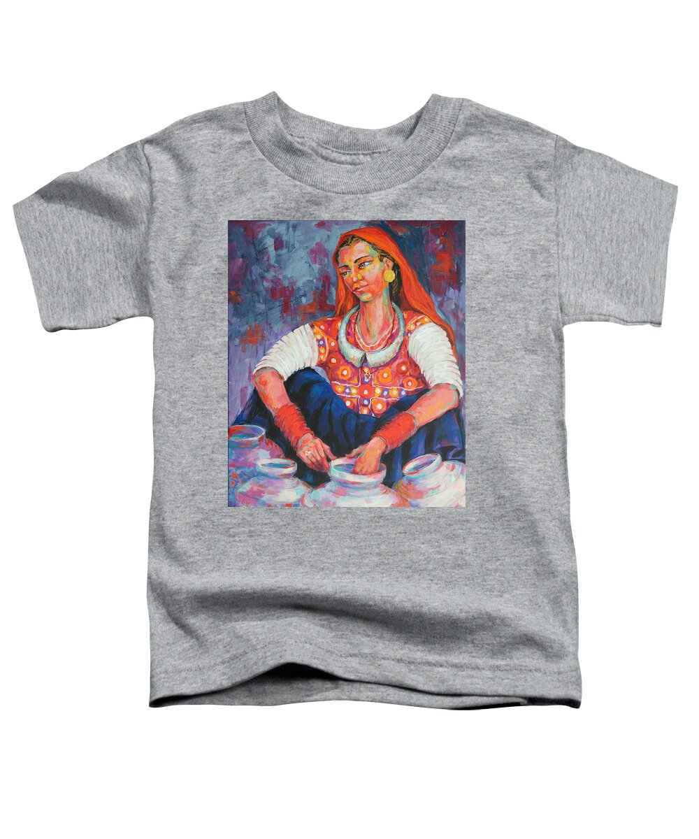 Tribal Woman Toddler T-Shirt featuring the painting Tribal Beauty of Kutch by Jyotika Shroff