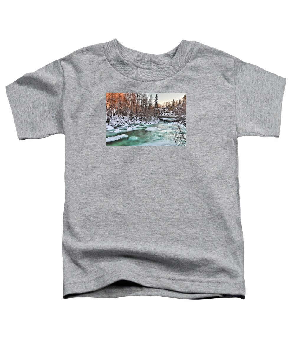 Sam Amato Photography Toddler T-Shirt featuring the photograph Turquoise Winter River by Sam Amato