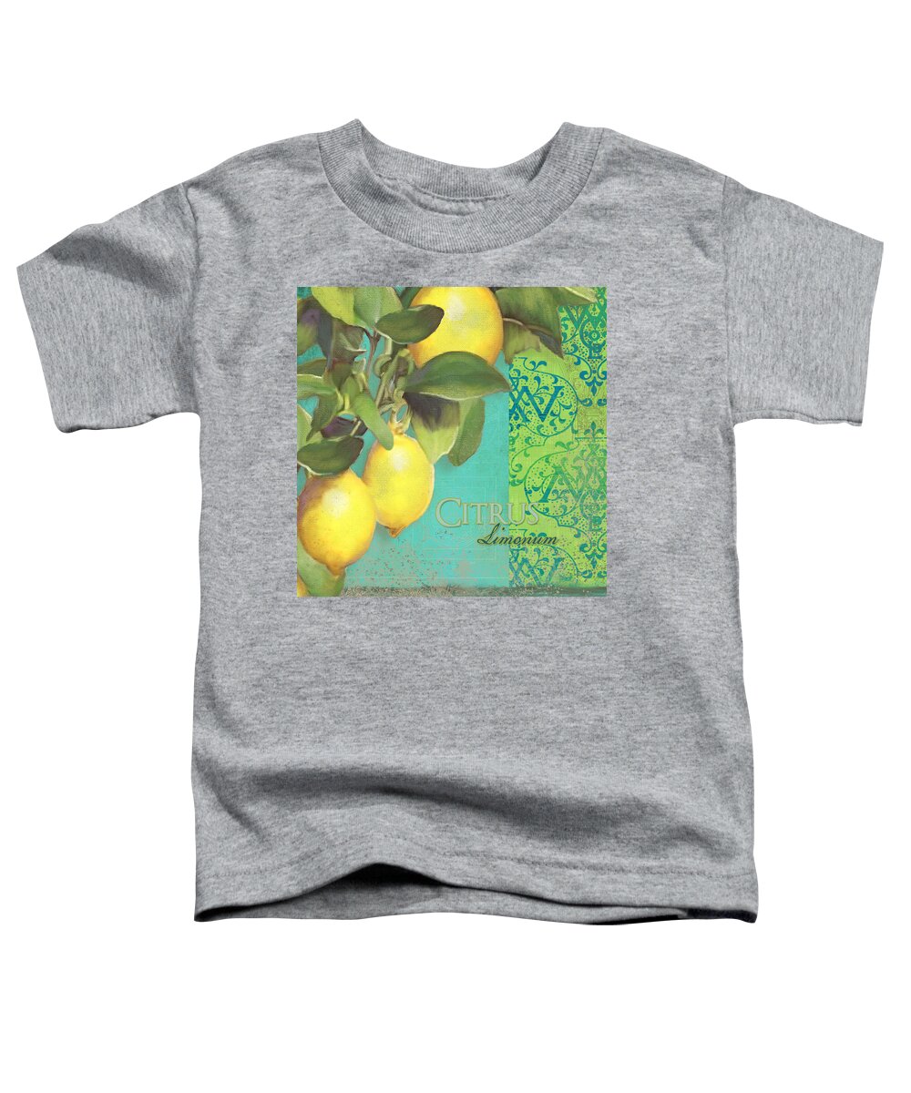 Tuscan Toddler T-Shirt featuring the painting Tuscan Lemon Tree - Citrus Limonum Damask by Audrey Jeanne Roberts