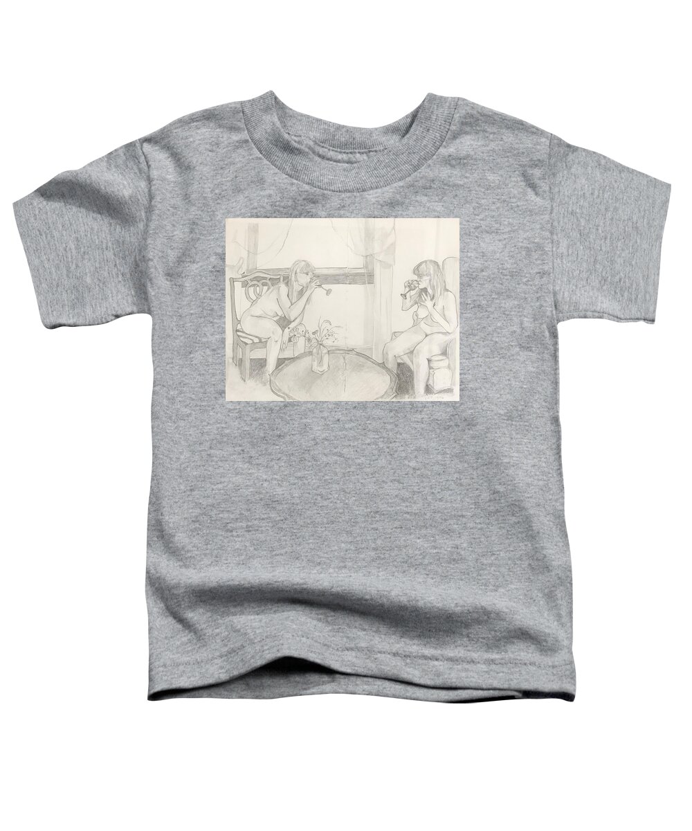 Figurative Toddler T-Shirt featuring the drawing Two Sisters by Leah Tomaino