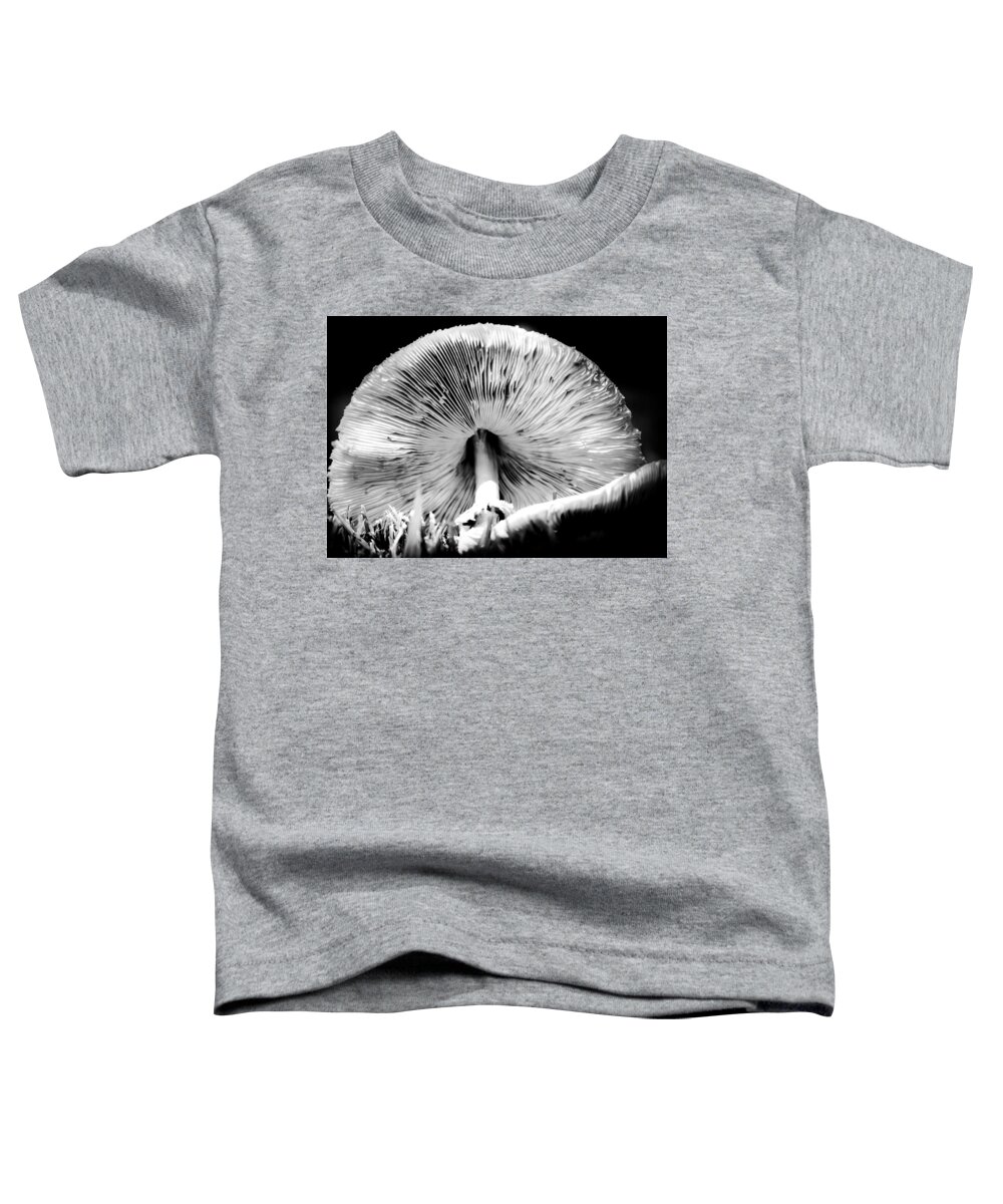 Mushrooms Black And White Toddler T-Shirt featuring the photograph Underworld Secrets by Karen Wiles