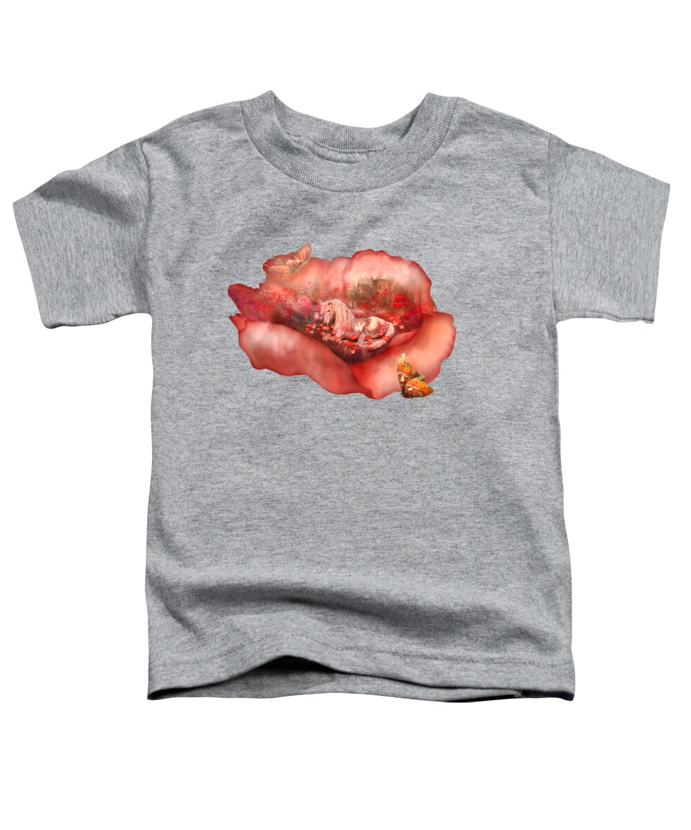 Unicorn Toddler T-Shirt featuring the mixed media Unicorn Of The Poppies by Carol Cavalaris