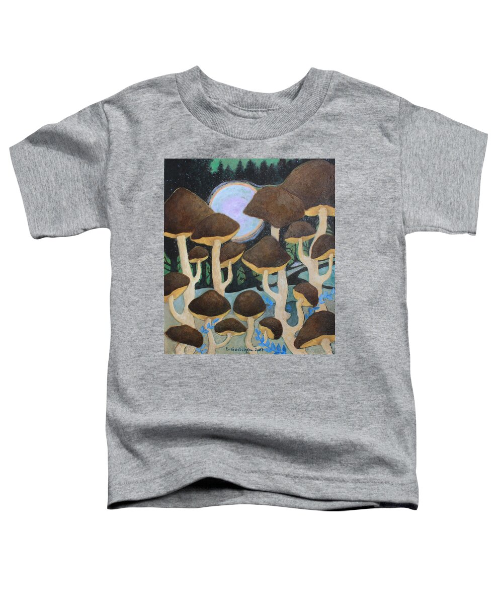 Mushrooms Toddler T-Shirt featuring the painting Untitled9 by Elzbieta Goszczycka