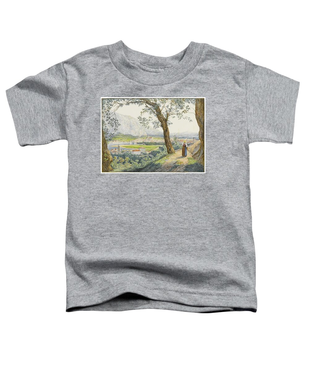 Jacob Alt Frankfurt Am Main 1789 - 1872 Vienna A View Of The Lake And Town Of Como Toddler T-Shirt featuring the painting Vienna A View Of The Lake And Town Of Como by MotionAge Designs
