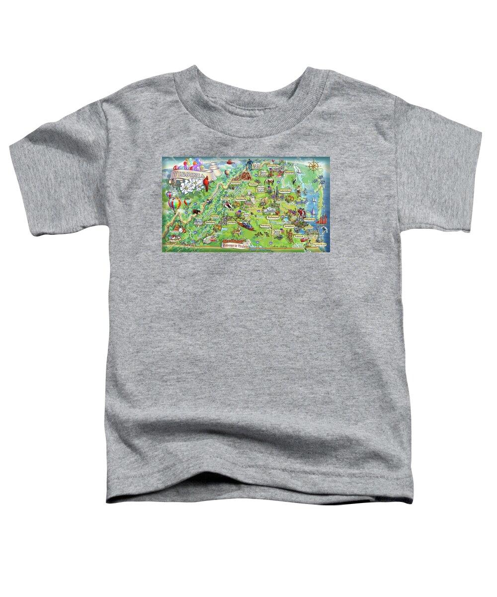 Mount Vernon Toddler T-Shirt featuring the painting Virginia Illustrated Map by Maria Rabinky