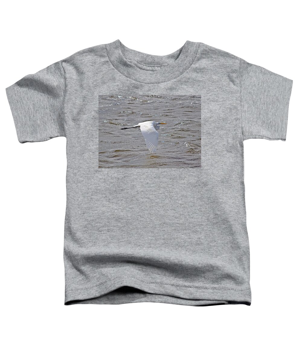 Egret Toddler T-Shirt featuring the photograph Water Skimming by Kenneth Albin