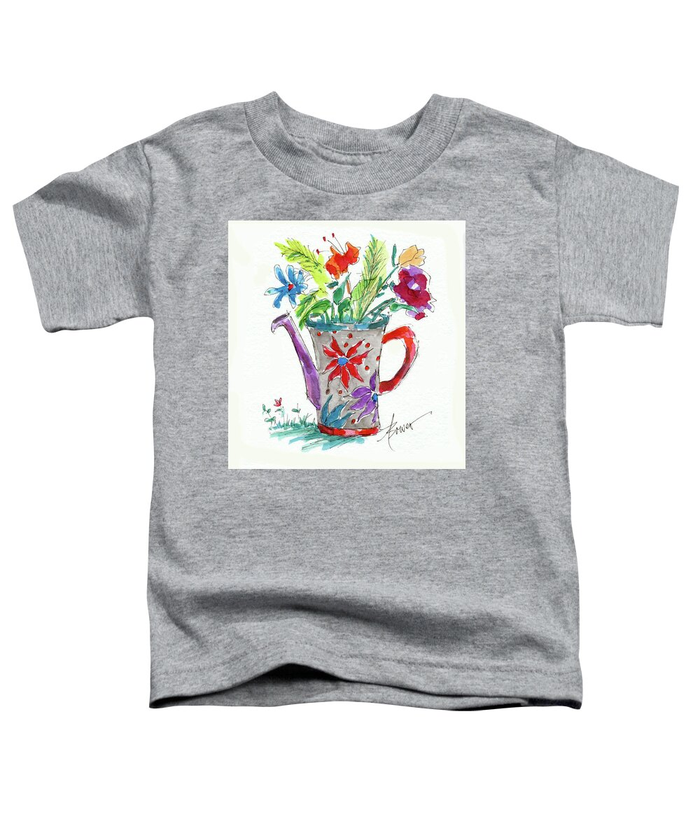 Watering Can Toddler T-Shirt featuring the painting Watering Can What? by Adele Bower