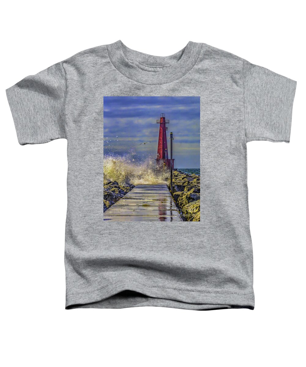 Channel Toddler T-Shirt featuring the photograph Waves at Muskegon South Breakwater by Nick Zelinsky Jr