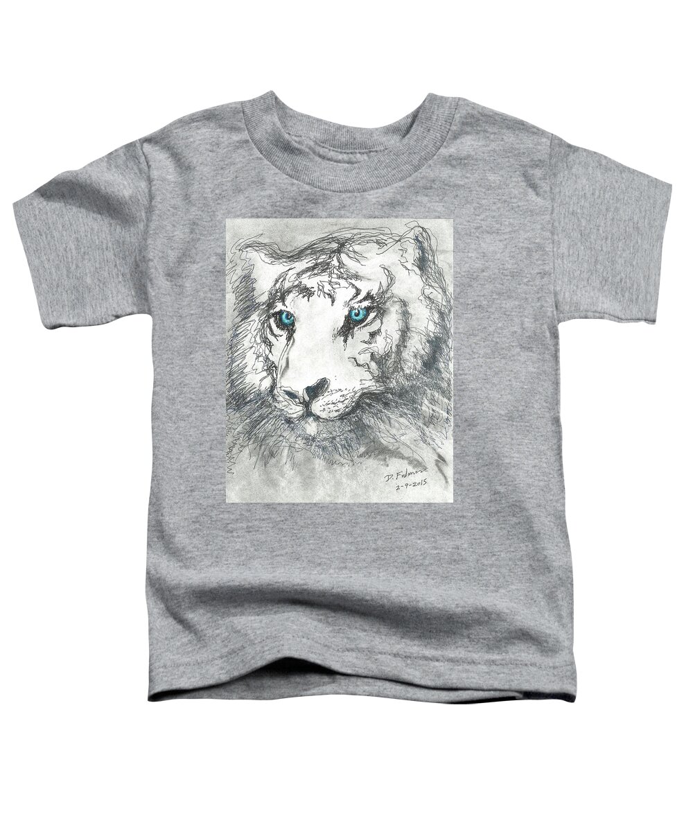 Tiger Toddler T-Shirt featuring the drawing White Bengal Tiger by Denise F Fulmer