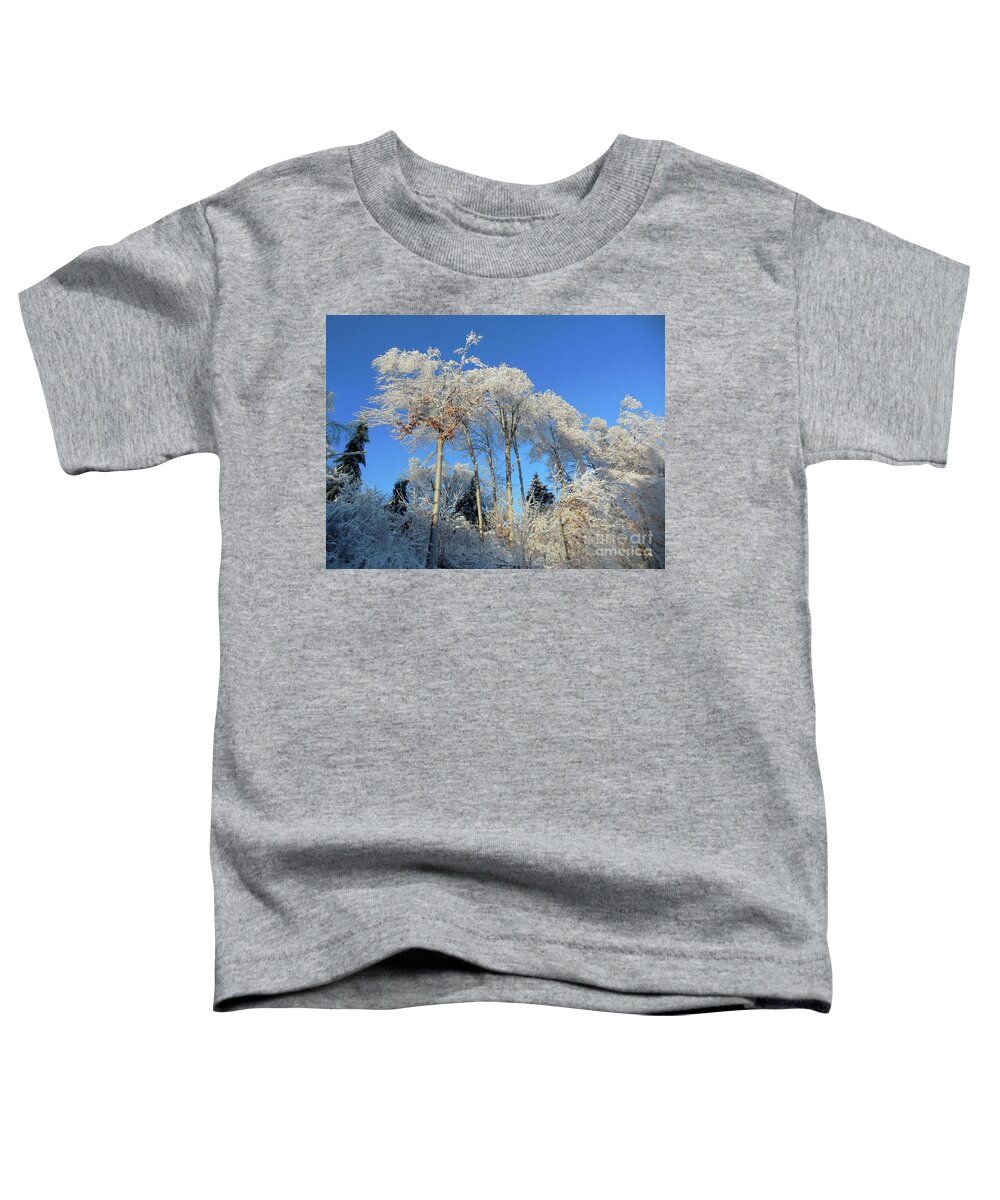 White Toddler T-Shirt featuring the photograph White Trees Clear Skies by Rockin Docks