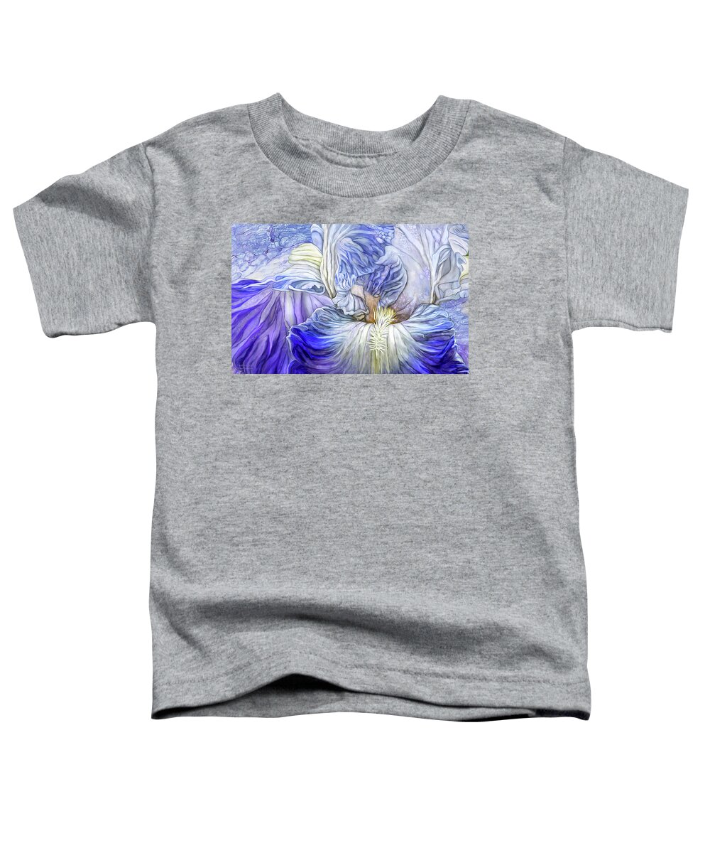 Carol Cavalaris Toddler T-Shirt featuring the mixed media Wild Iris Blue by Carol Cavalaris