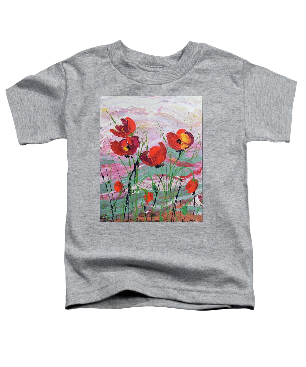 Wild Poppies - Triptych Toddler T-Shirt featuring the painting Wild Poppies - 1 by Jyotika Shroff