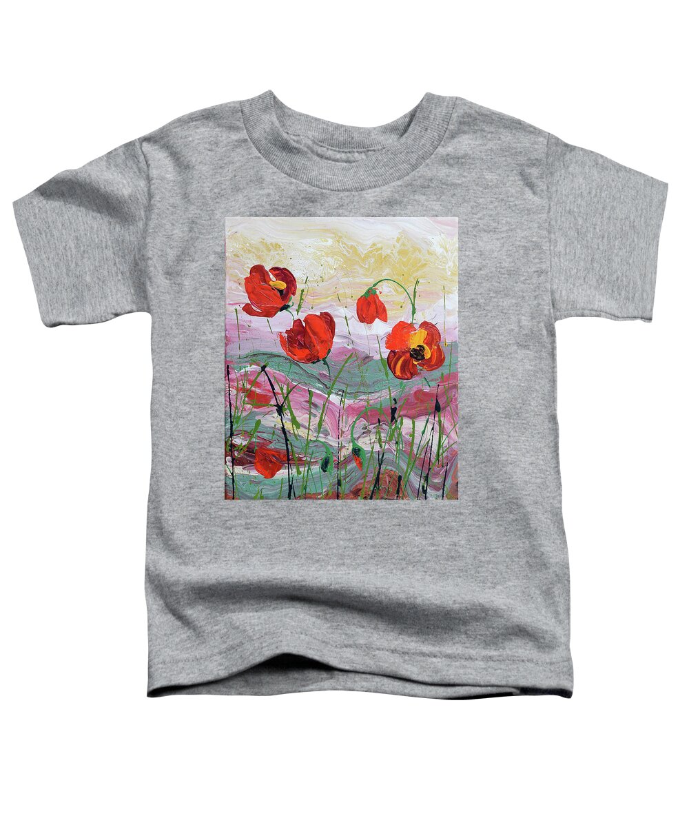 Wild Poppies - Triptych Toddler T-Shirt featuring the painting Wild Poppies - 2 by Jyotika Shroff
