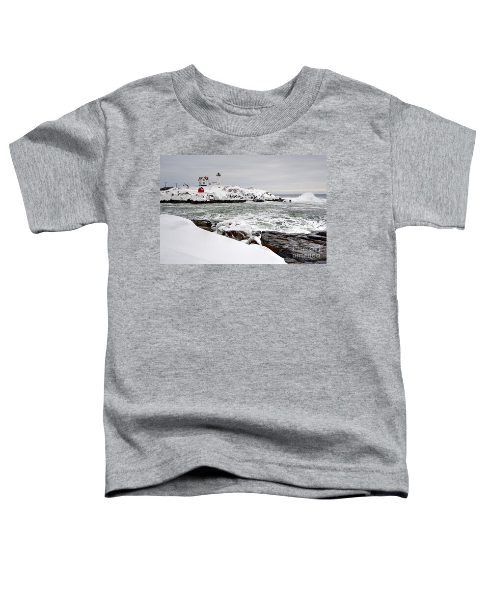 Nubble Lighthouse Toddler T-Shirt featuring the photograph Winter at the Nubble by Steve Brown