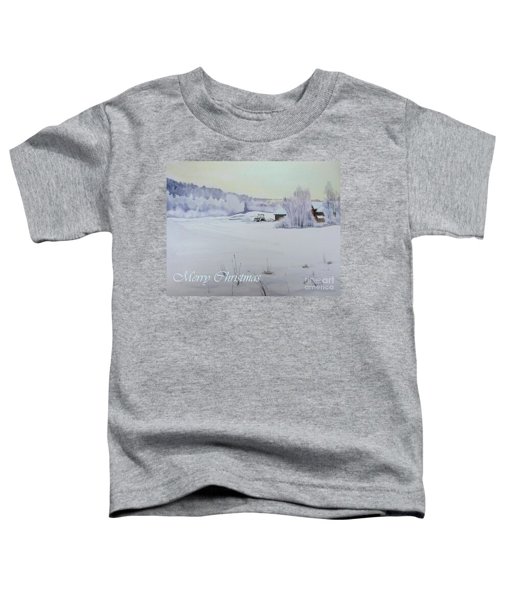 Landscape Toddler T-Shirt featuring the painting Winter Blanket Merry Christmas blue text by Martin Howard