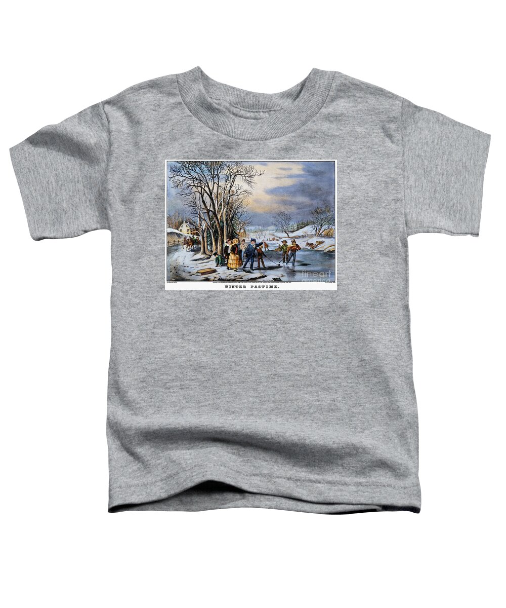  Toddler T-Shirt featuring the painting Winter Pastime, 1856 by Granger